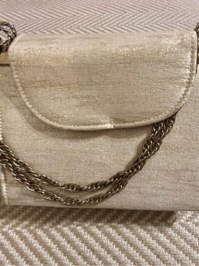 Shimmery Cream Chain-Handle Evening Clutch